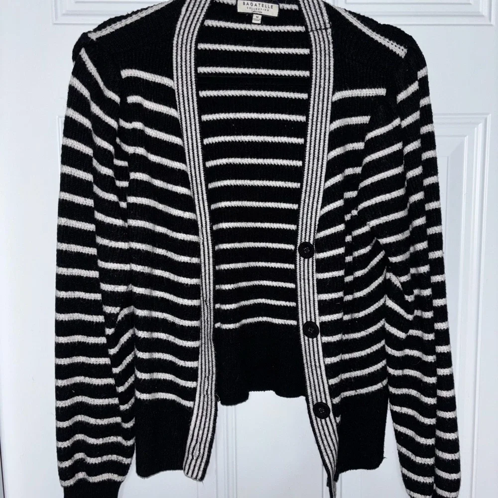 Bagatelle Black and White Striped Cardigan - Picture 1 of 4